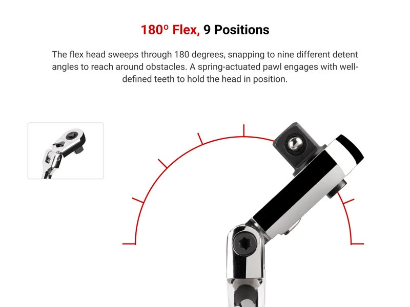 TEKTON 3/8 Inch Drive x 12 Inch Flex Head Quick-Release Bent Handle Long Ratchet | SRH33112 - Image 3